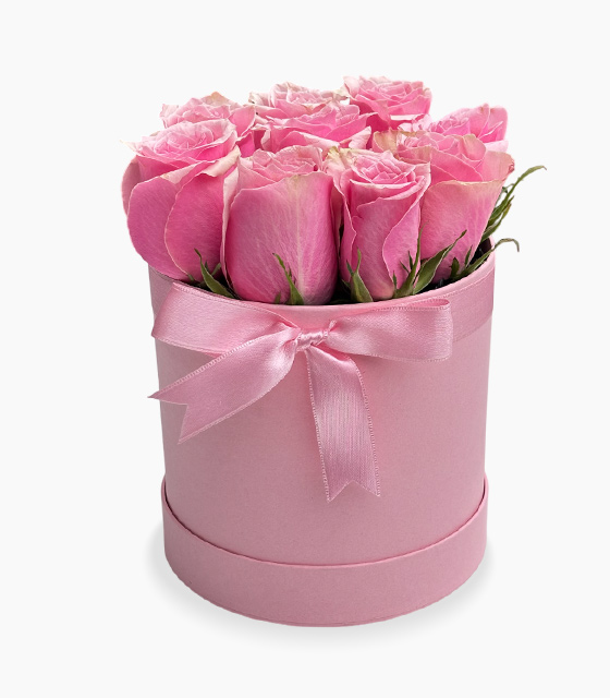 Yuvarlak Pembe Kutuda 9 Pembe Gül 